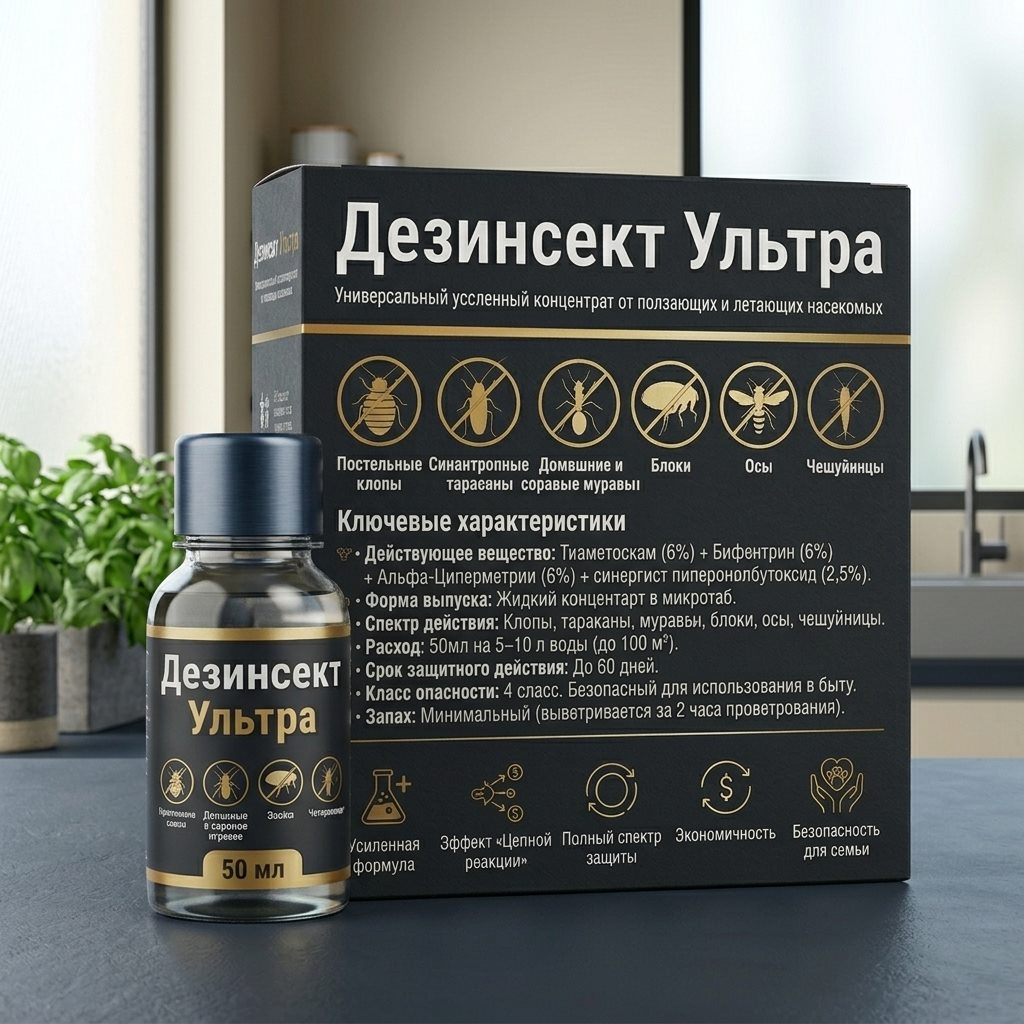 Дезинсект Ультра — усиленный концентрат от ползающих и летающих насекомых, 50 мл