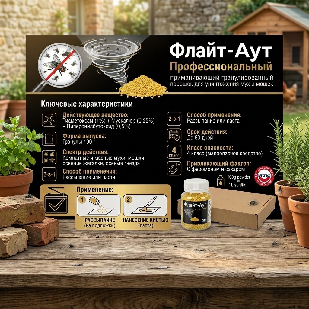 Флайт-Аут Профессиональный — порошок от мух и мошек, 100 г